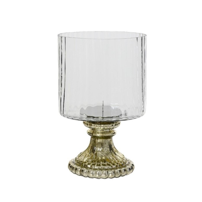 PORTACANDELE VETRO SU ALZATA ORO H.25CM.